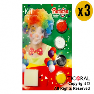 MAQUILLAJE ARTISTICO PINTAFAN PAYASO BLANCO NEGRO ROJO AMARILLO SET X 4 8GR 5-01 3 BLISTERS